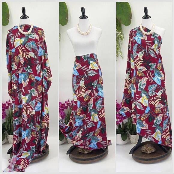 Red Blue Green Tropical Foliage MAXI SARONG Kīkepa Pareo Beach Wrap Skirt - Picture 1 of 6